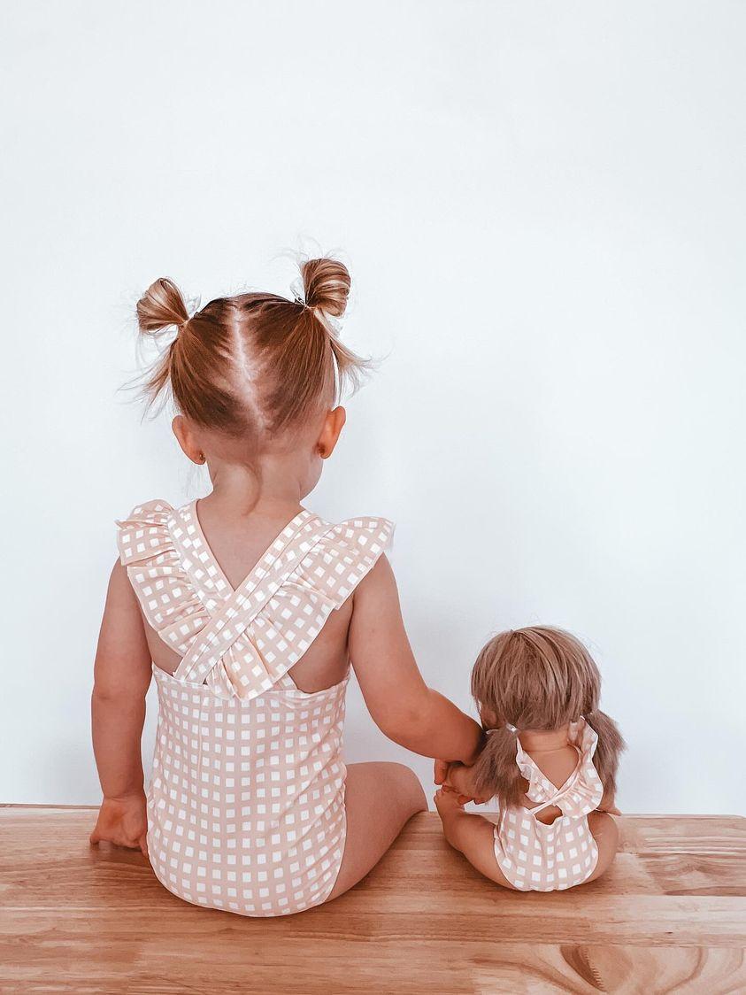 Matching Doll Me Gingham Peach Bathers