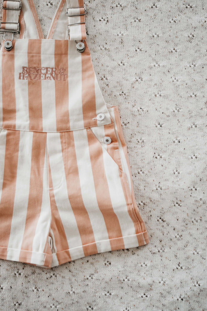 Denim Overalls Peach Stripe