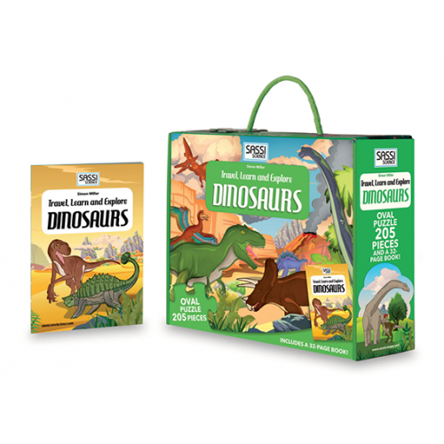 Travel, Learn and Explore - Puzzle and Book Set - Dinosaurs, 205 pcs